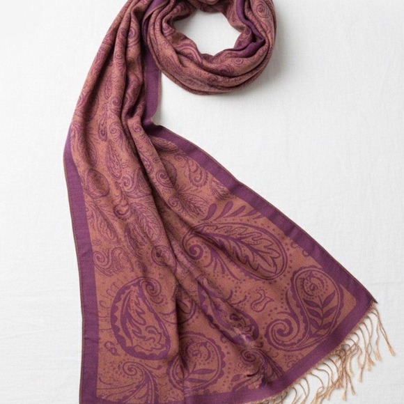 Cove Cashmere Accessories - Purple Rust Paisley Pashmina Scarf Wrap Shawl Bohemian Fringe Large Rectangle